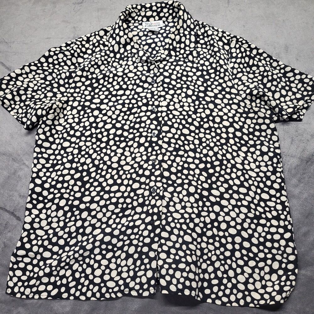 Vintage 100% Silk Women's Button Down Blouse Size 10 Short Sleeve Polka Dot